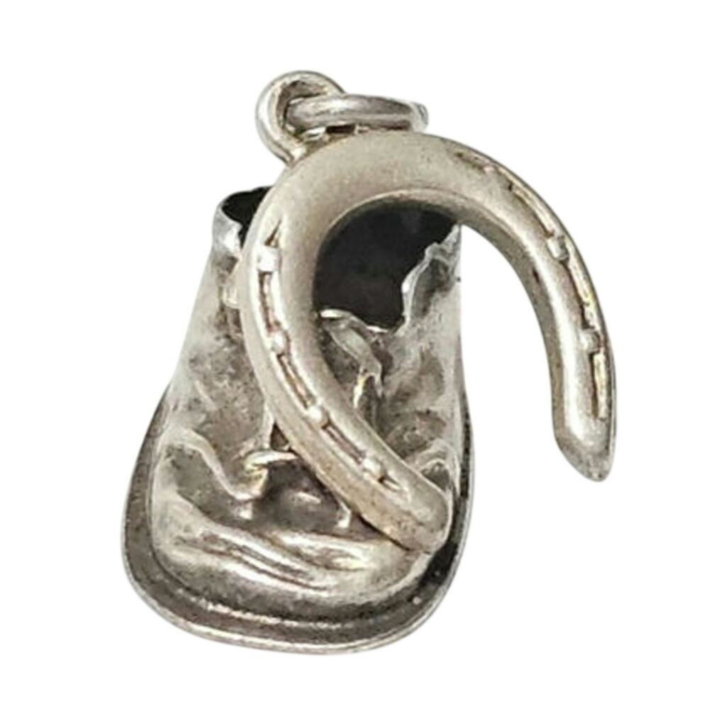 Vintage Sterling Silver Baby Shoe Horseshoe Charm Twins Good Luck Pendant